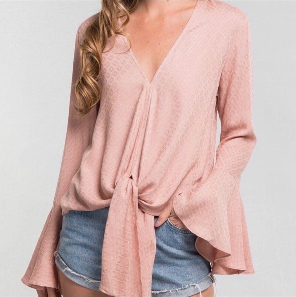 LOVESTITCH Blush Tie-Front Ruffle Sleeve Top